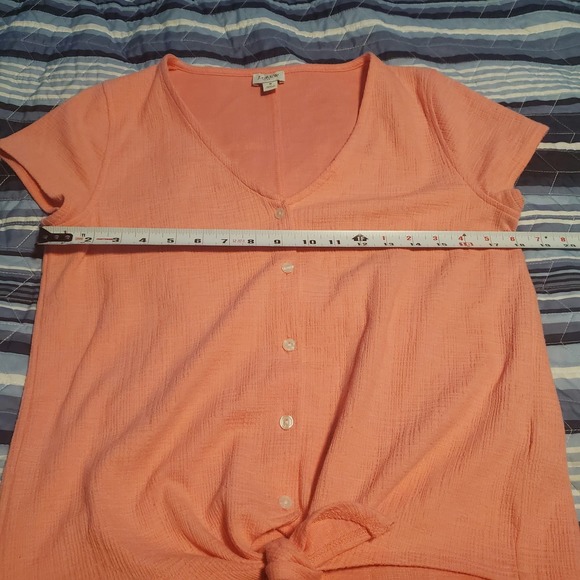 J. Crew Factory Size S Textured Tie Front Button Up Shirt Blouse Stretch Pink - Picture 9 of 10